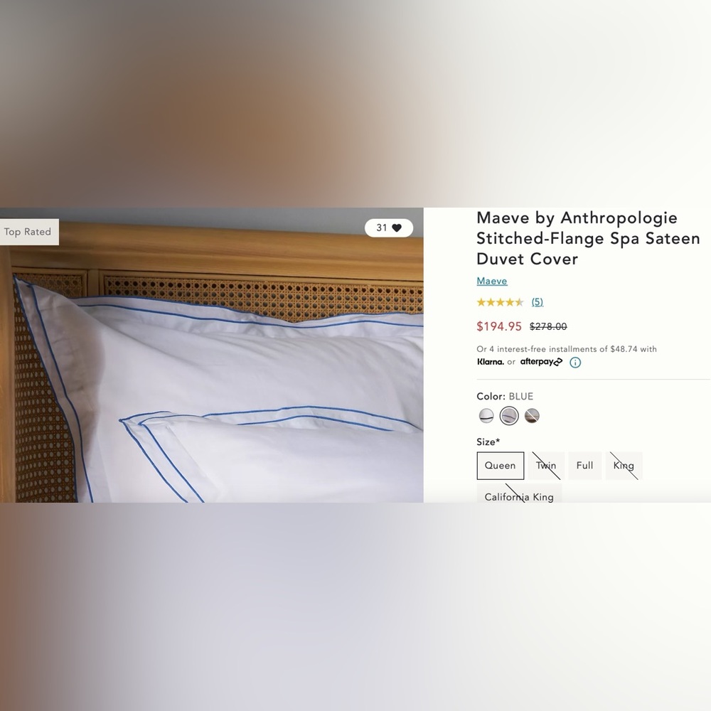ISO Maeve by Anthropologie stitched-flange spa sateen EURO/STANDARD shams BLUE